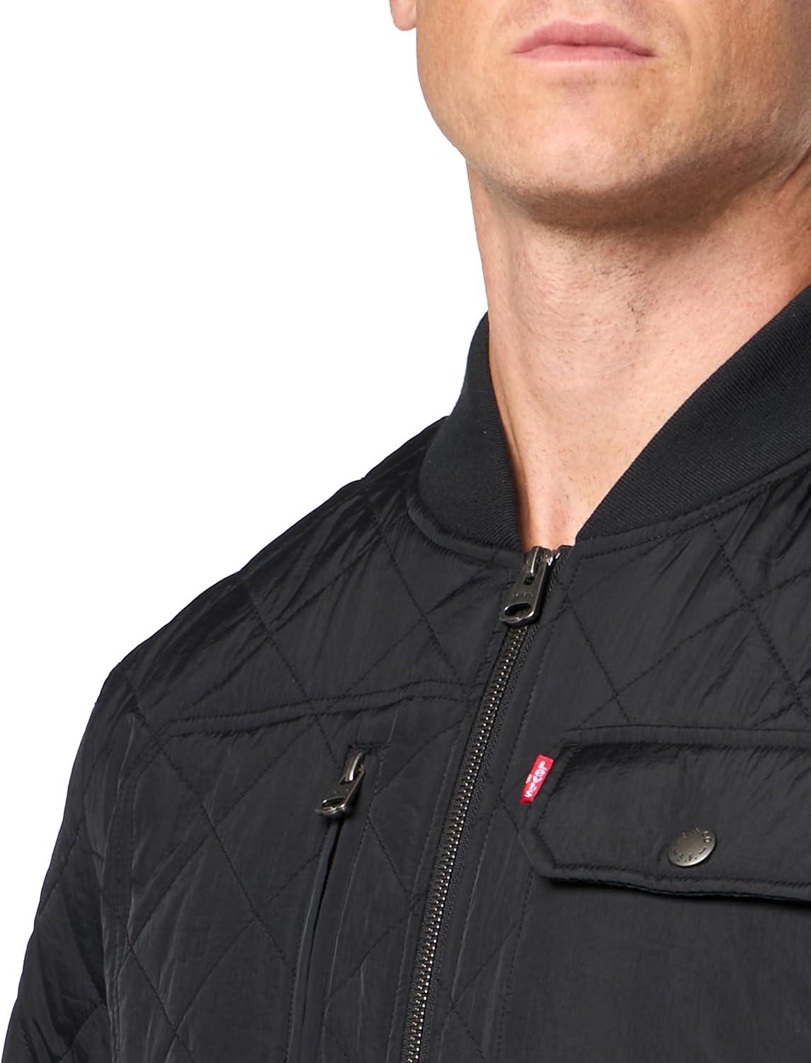 imageLevis Mens Levis Mens Diamond Quilted Bomber JacketNew Black Dry Touch Nylon
