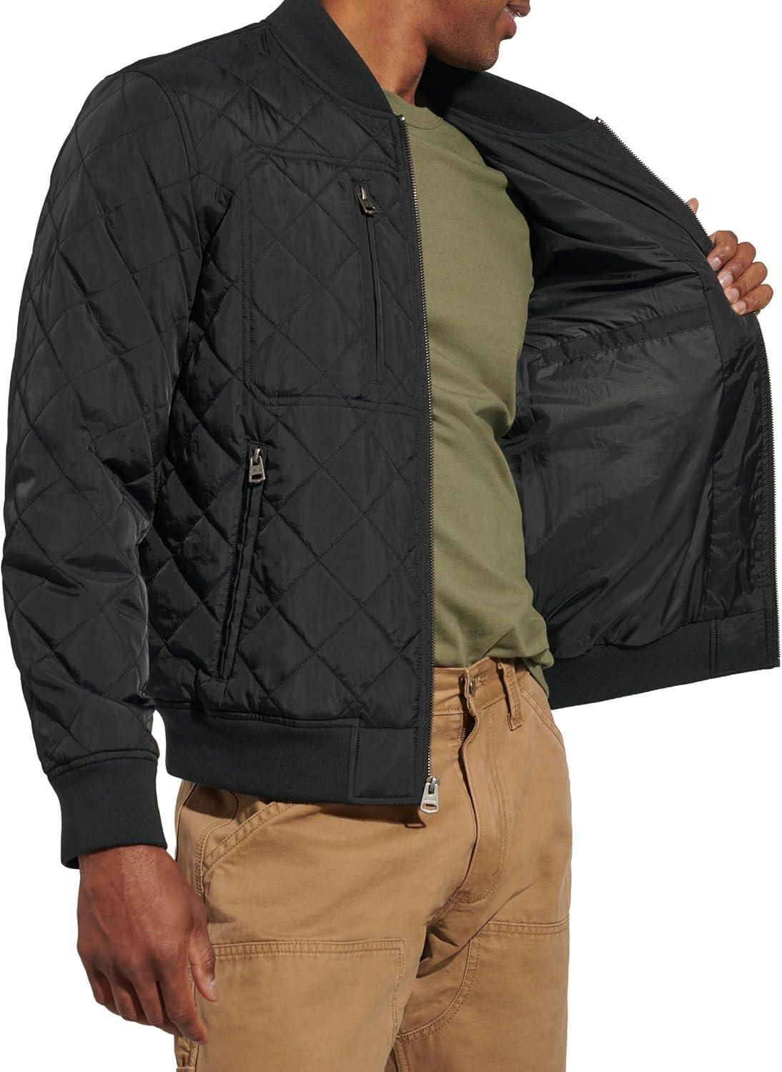 imageLevis Mens Levis Mens Diamond Quilted Bomber JacketNew Black Dry Touch Nylon
