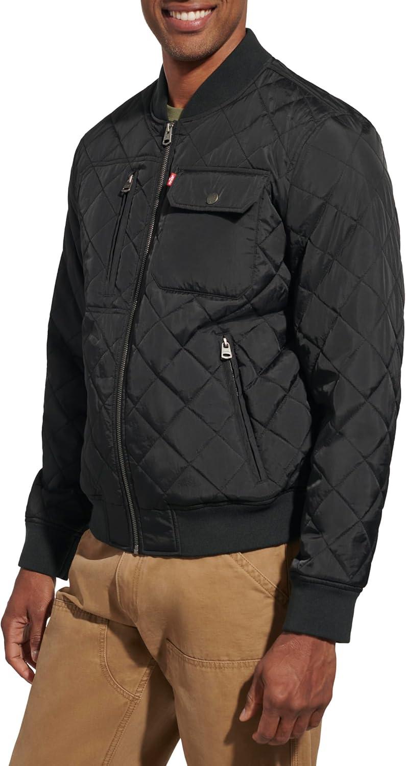 imageLevis Mens Levis Mens Diamond Quilted Bomber JacketNew Black Dry Touch Nylon