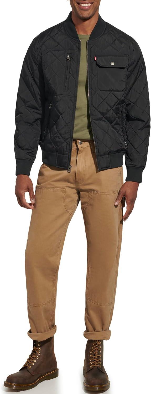 imageLevis Mens Levis Mens Diamond Quilted Bomber JacketNew Black Dry Touch Nylon