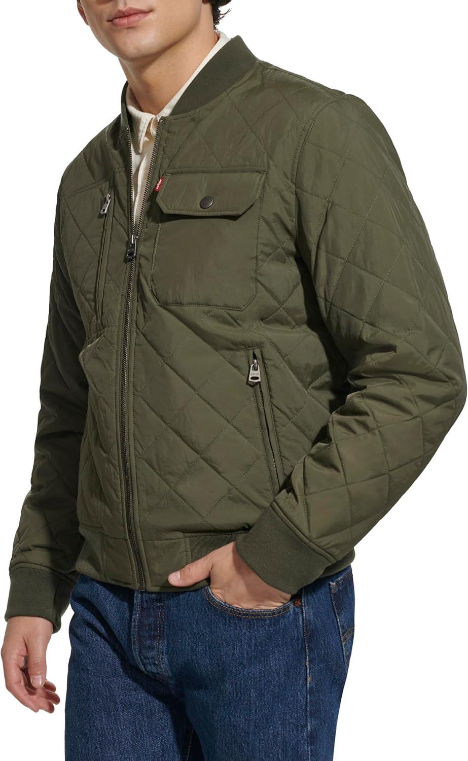 imageLevis Mens Levis Mens Diamond Quilted Bomber JacketOlive Dry Touch Nylon