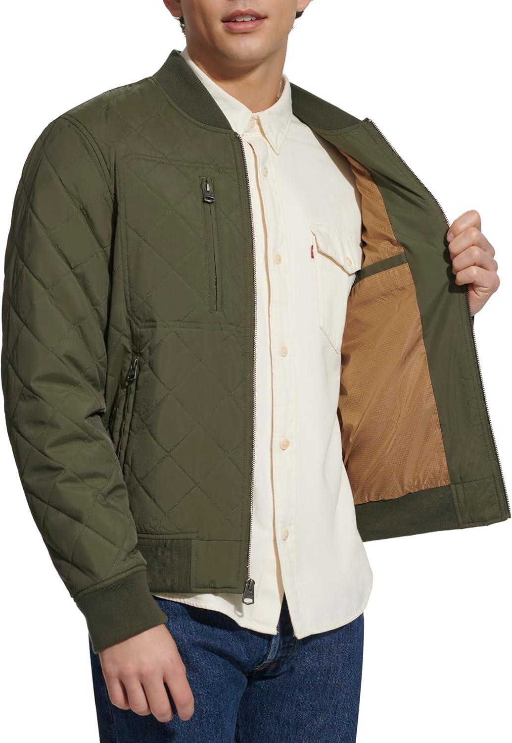 imageLevis Mens Levis Mens Diamond Quilted Bomber JacketOlive Dry Touch Nylon