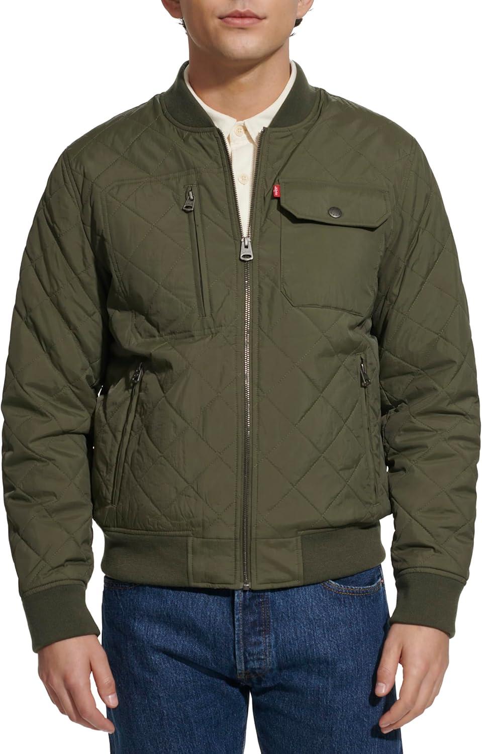 imageLevis Mens Levis Mens Diamond Quilted Bomber JacketOlive Dry Touch Nylon