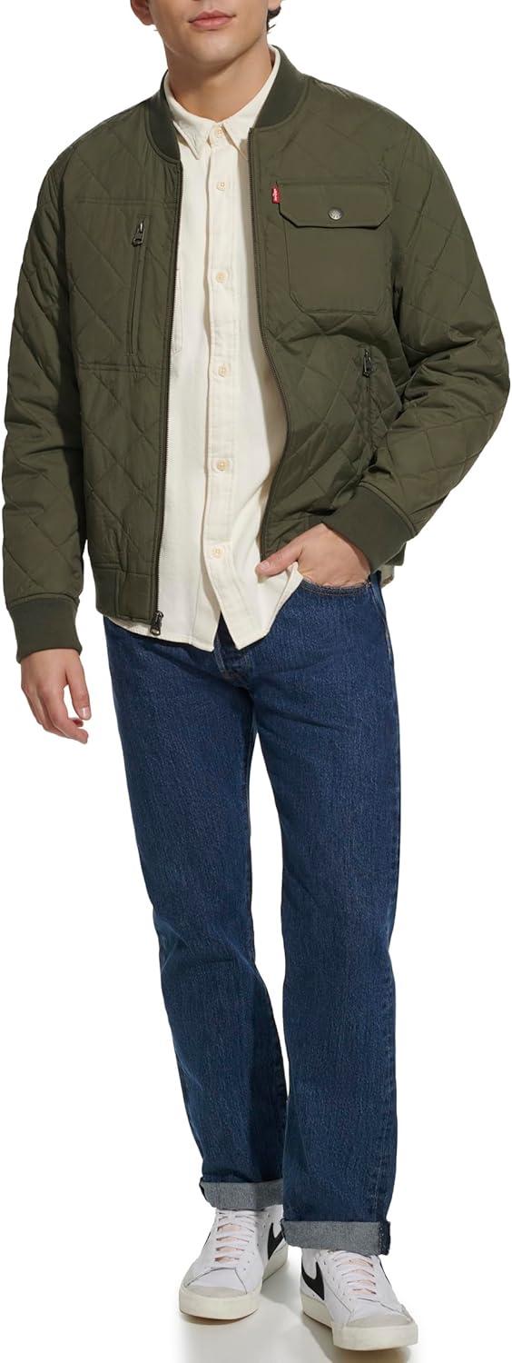 imageLevis Mens Levis Mens Diamond Quilted Bomber JacketOlive Dry Touch Nylon