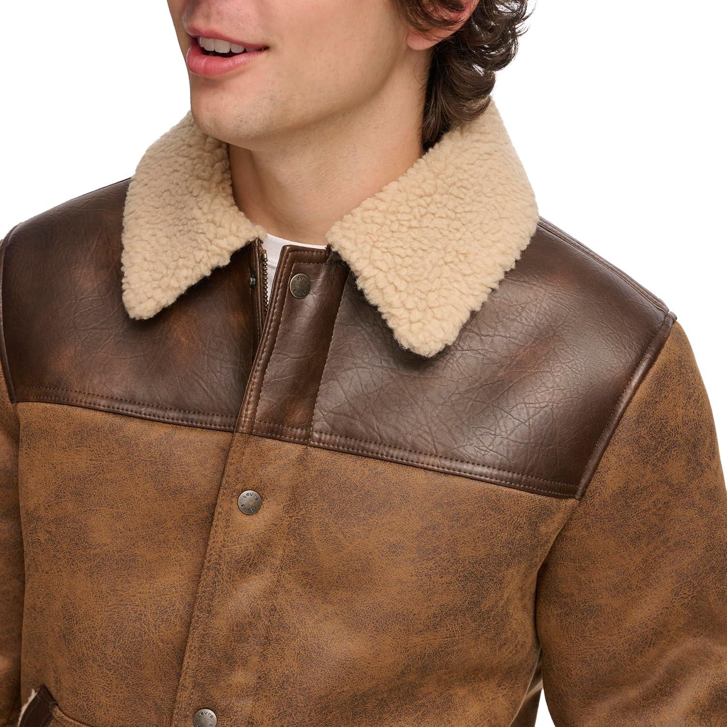 imageLevis Mens Levis Mens Mixed Media Faux Shearling JacketBrown