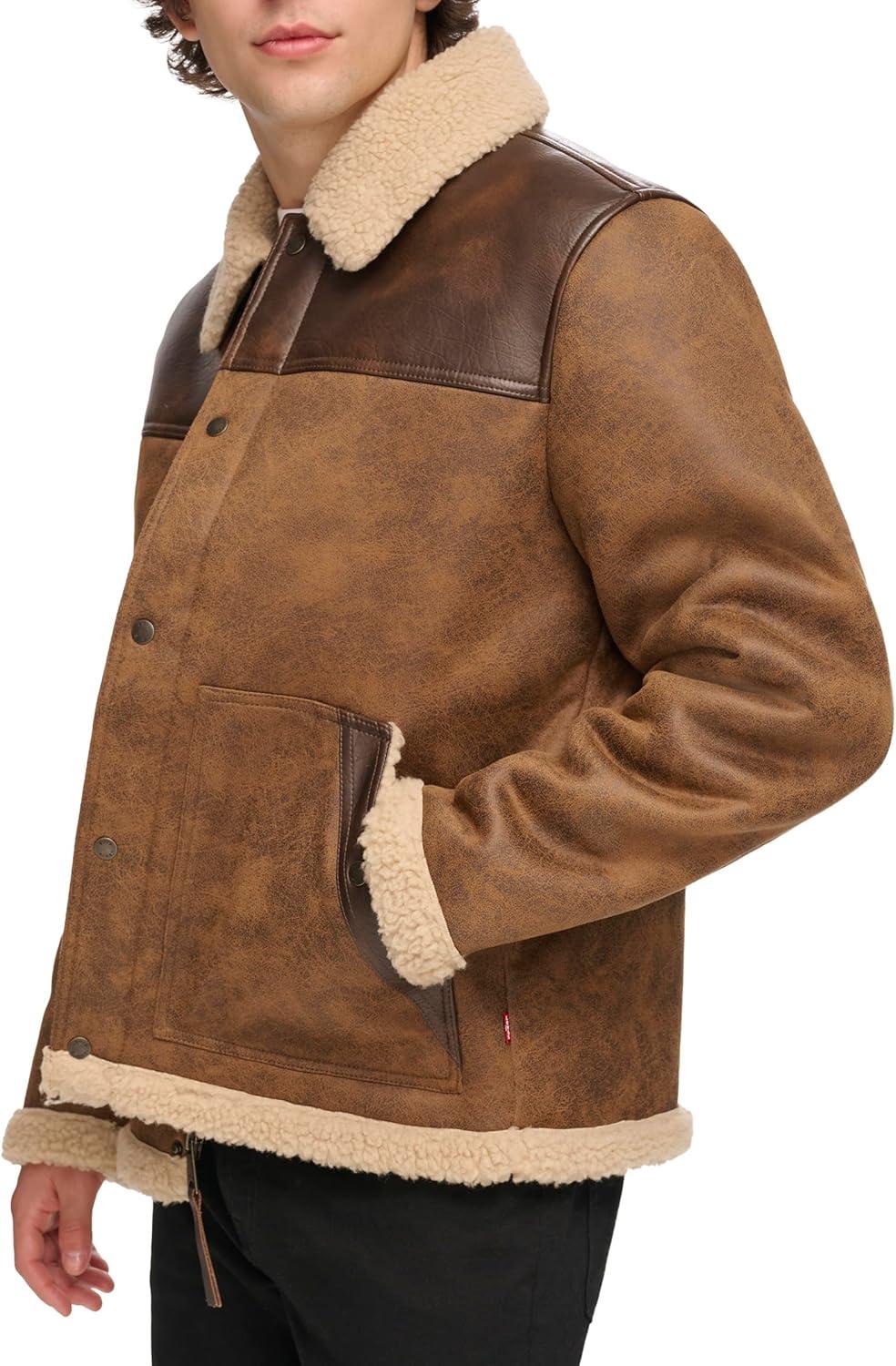 imageLevis Mens Levis Mens Mixed Media Faux Shearling JacketBrown
