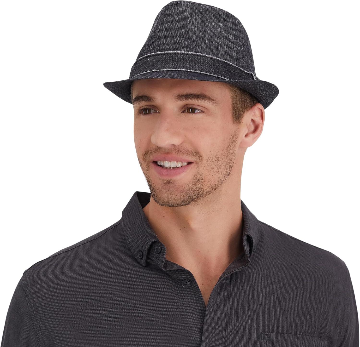 imageLevis Mens Lightweight Packable Fedora Hat with 2 Removable BandsBlack Denim