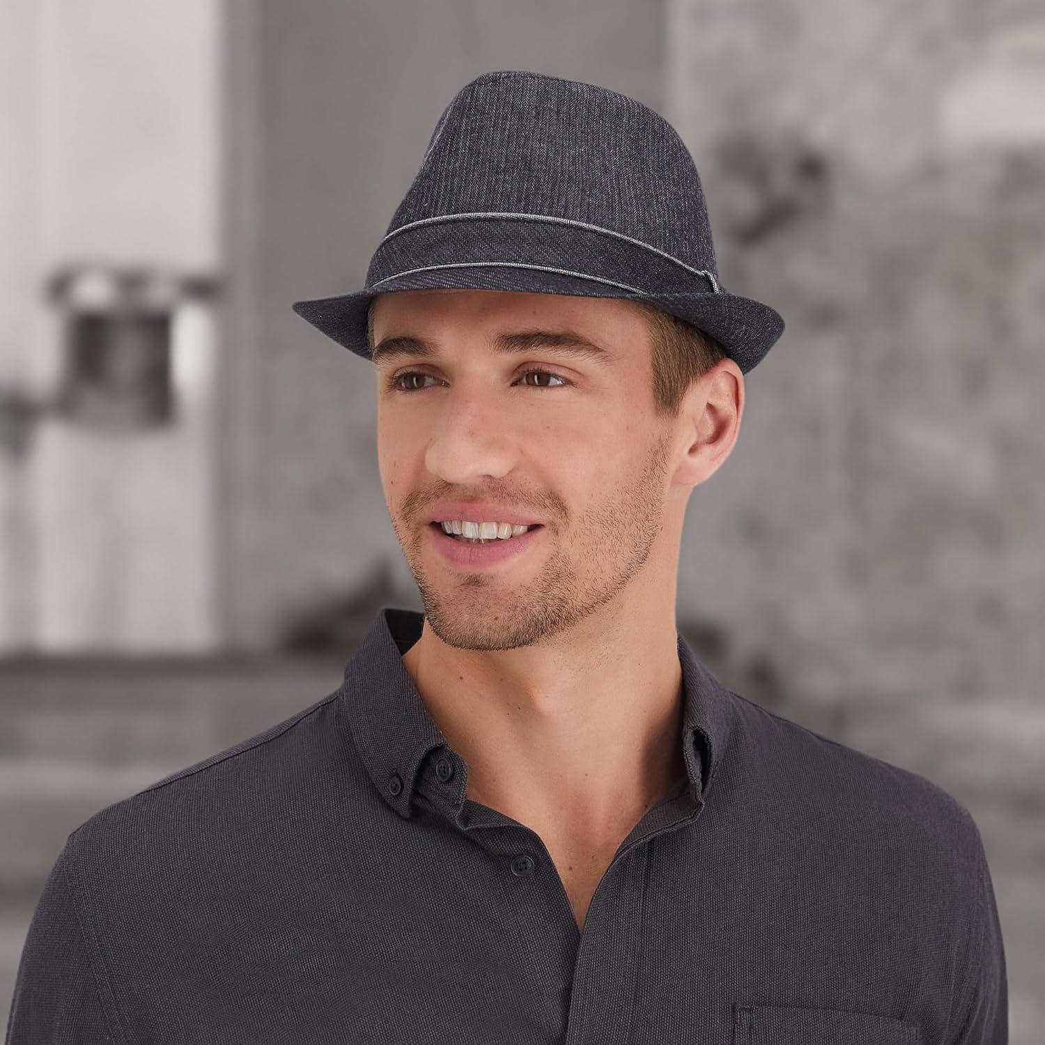imageLevis Mens Lightweight Packable Fedora Hat with 2 Removable BandsBlack Denim