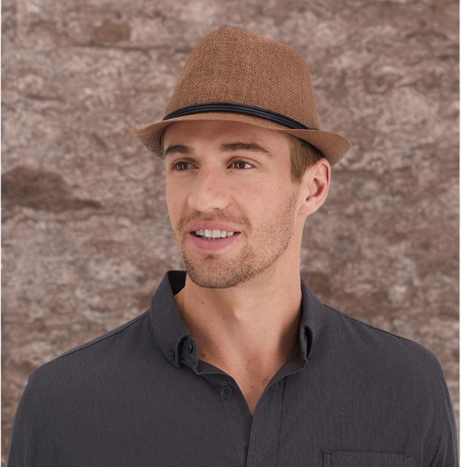 imageLevis Mens Lightweight Straw Fedora Panama HatBrown Straw