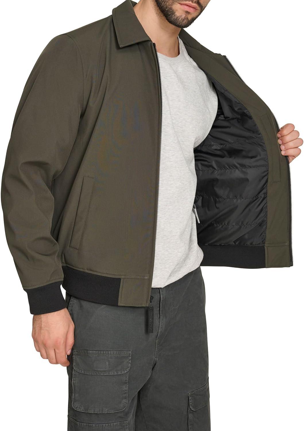 imageLevis Mens Mens Lightweight Softshell Varsity Rib Knit Bomber JacketOlive