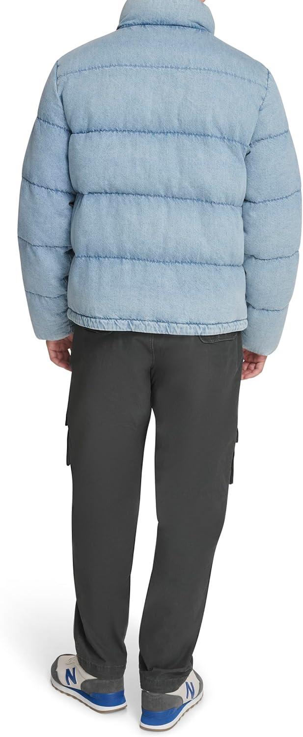 imageLevis Mens Mixed Media Quilted Puffer Jacket With Sherpa Lined Collar Regular and Big amp Tall SizesLight Wash Denim