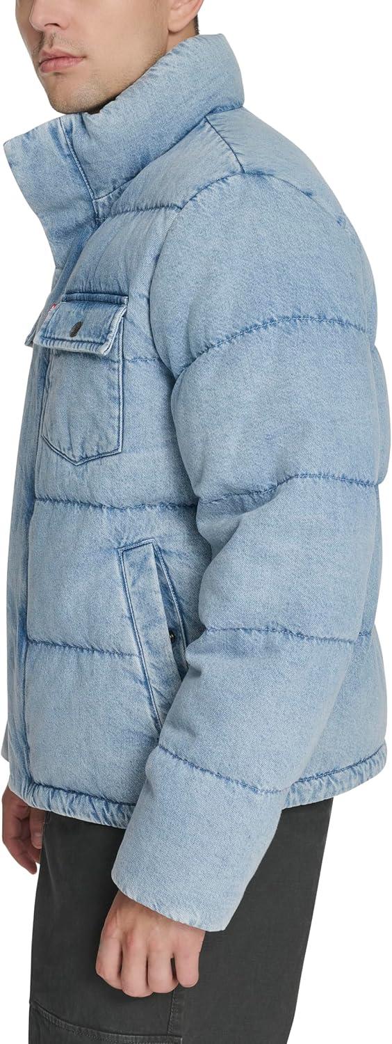 imageLevis Mens Mixed Media Quilted Puffer Jacket With Sherpa Lined Collar Regular and Big amp Tall SizesLight Wash Denim