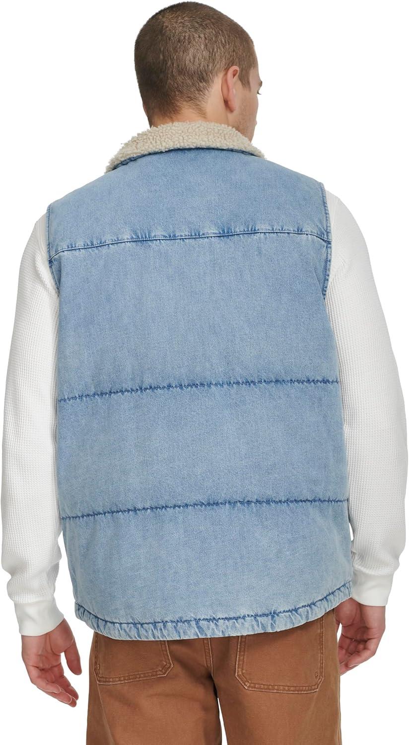 imageLevis Mens Mixed Media Quilted Puffer Jacket With Sherpa Lined Collar Regular and Big amp Tall SizesLight Wash Denim Vest