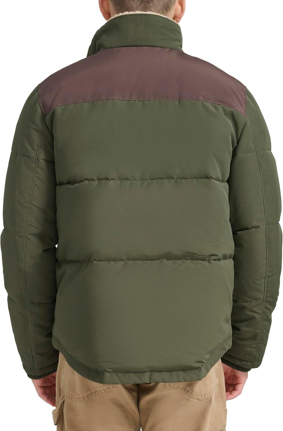 imageLevis Mens Mixed Media Quilted Puffer Jacket With Sherpa Lined Collar Regular and Big amp Tall SizesOliveDark Brown
