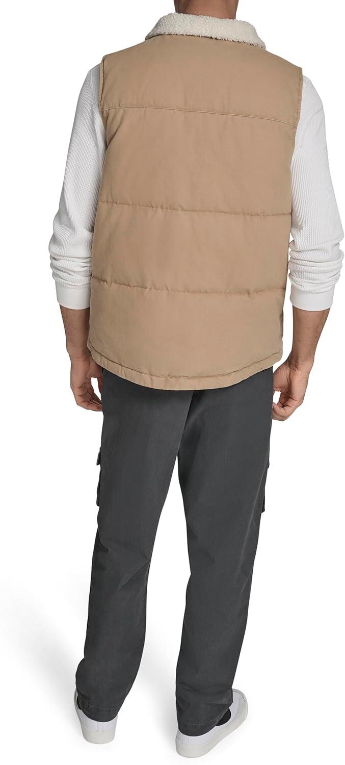 imageLevis Mens Mixed Media Quilted Puffer Jacket With Sherpa Lined Collar Regular and Big amp Tall SizesTan Cotton Vest