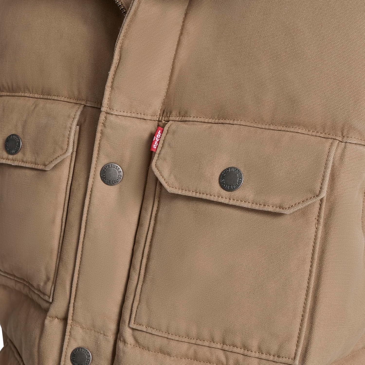 imageLevis Mens Mixed Media Quilted Puffer Jacket With Sherpa Lined Collar Regular and Big amp Tall SizesTan Cotton Vest