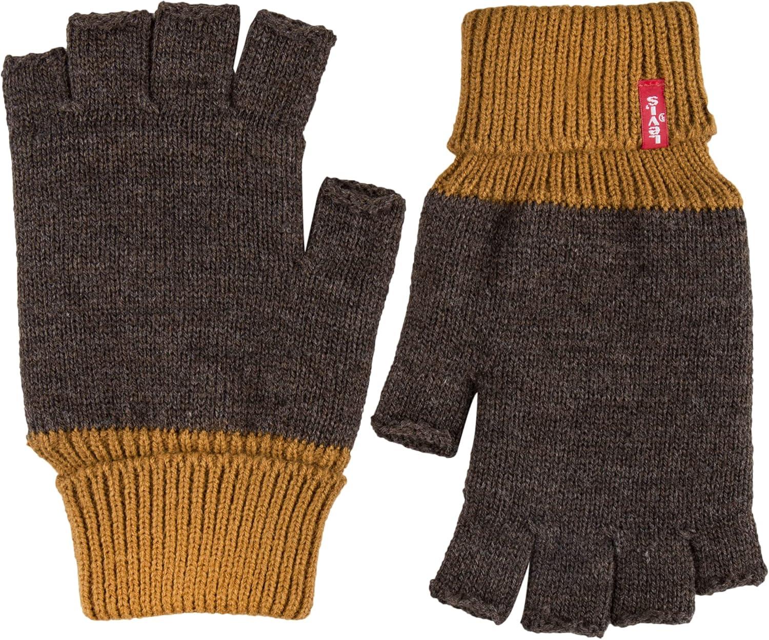 imageLevis Mens Reversible Warm Winter Beanie with Fingerless Glove SetTan