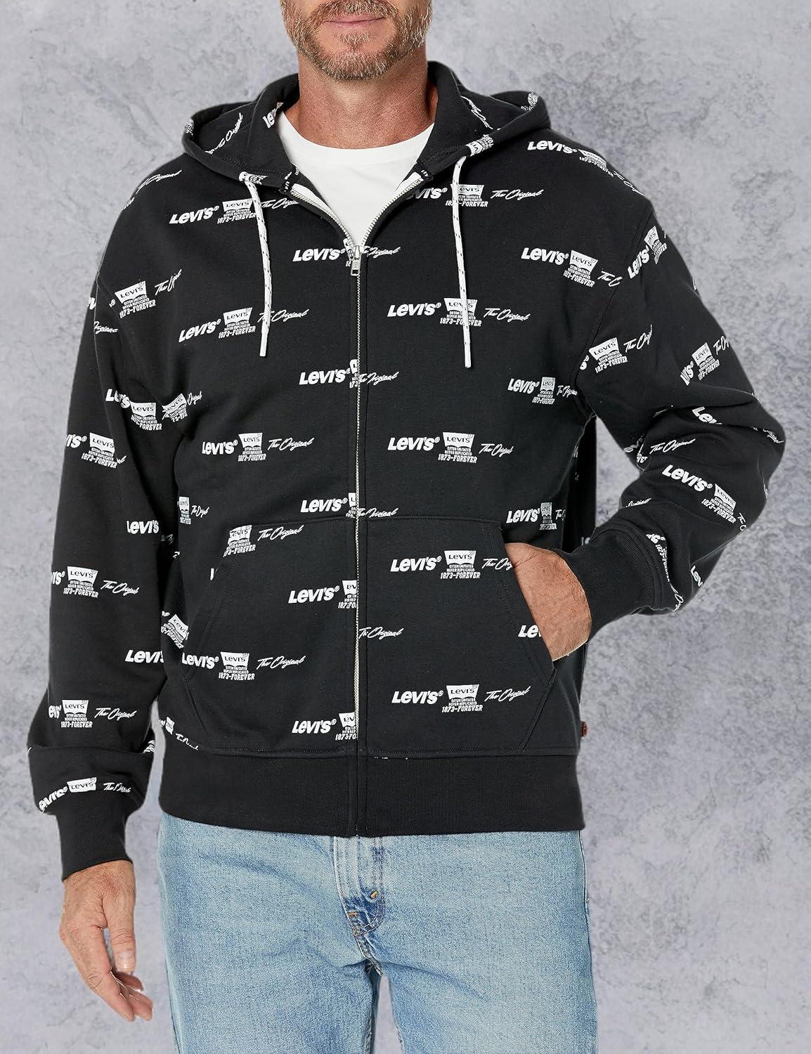imageLevis Mens Seasonal Zip Up HoodieLevis Triple Logo Caviar Print