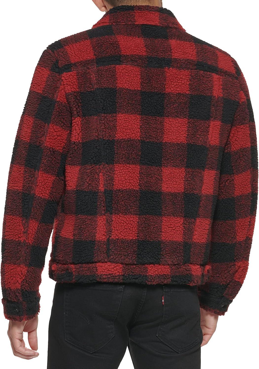 imageLevis Mens Sherpa Trucker JacketRed PlaidBlack