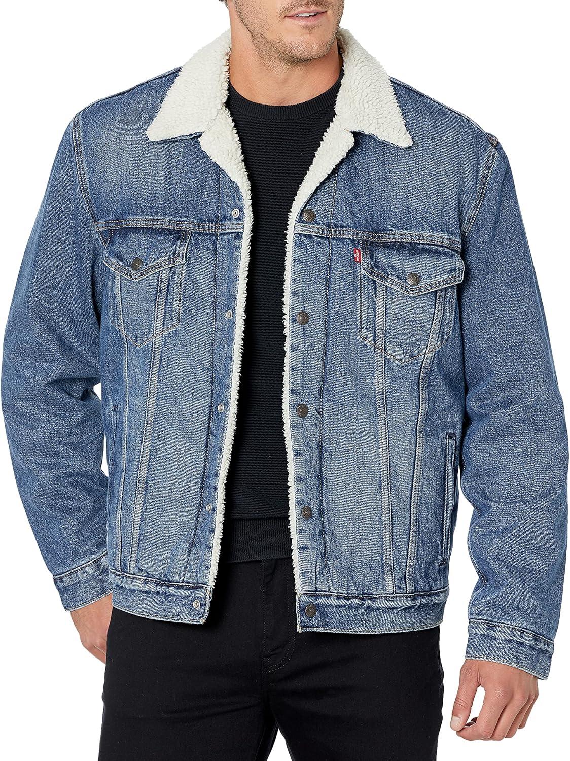 imageLevis Mens Sherpa Trucker JacketTelevision Medium Indigo