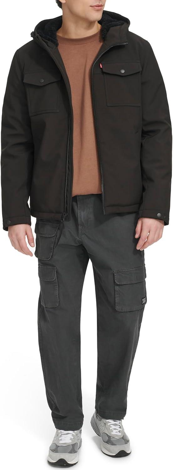 imageLevis Mens Soft Shell Two Pocket Hooded Trucker JacketBlack Sherpa