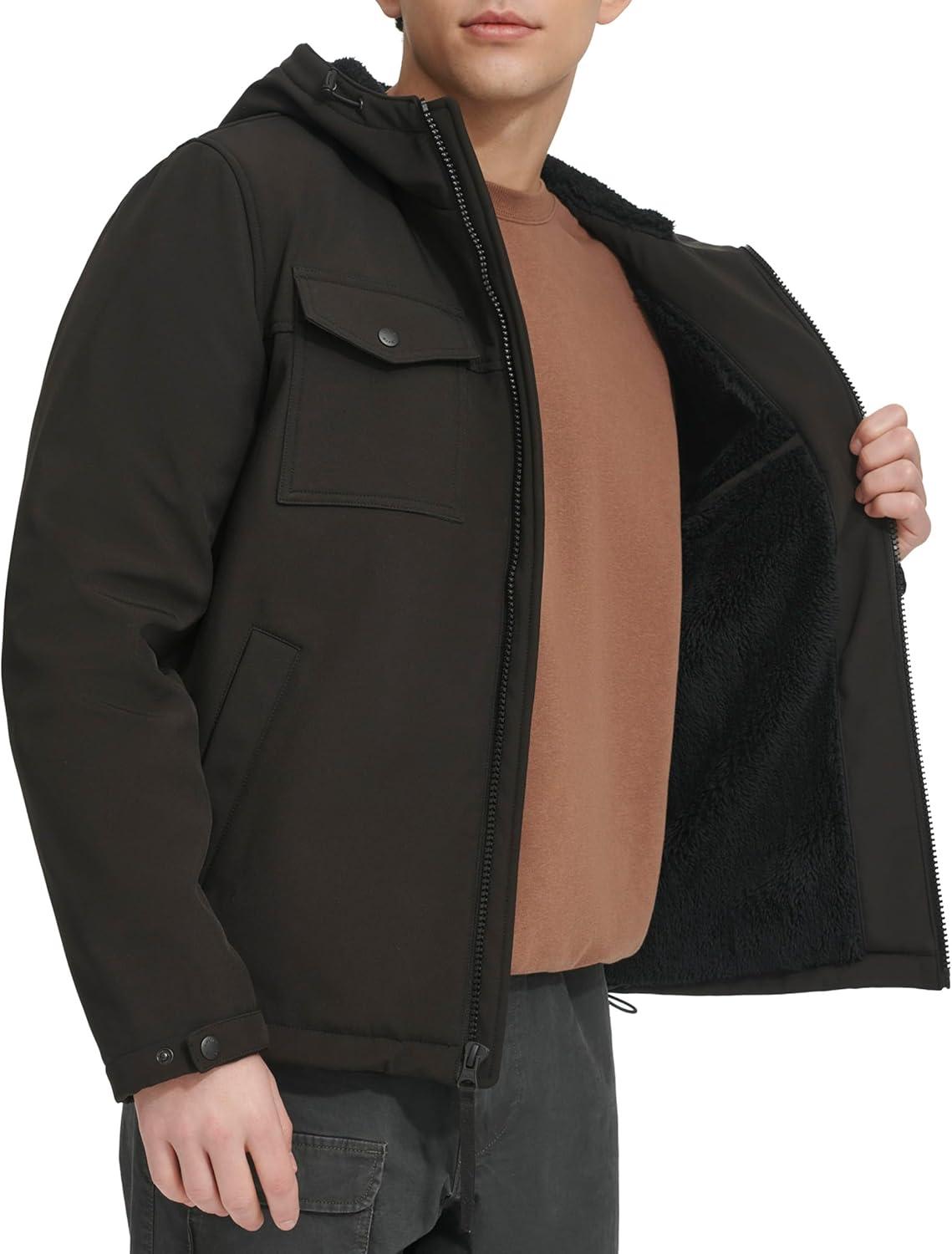 imageLevis Mens Soft Shell Two Pocket Hooded Trucker JacketBlack Sherpa