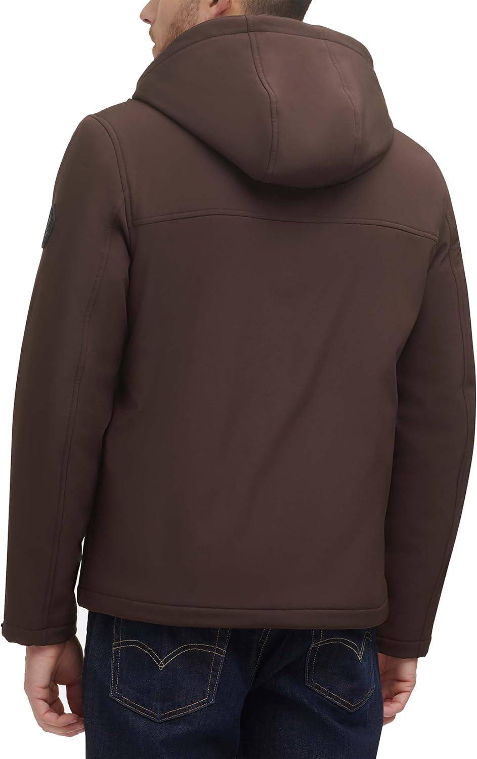 imageLevis Mens Soft Shell Two Pocket Hooded Trucker JacketDark Brown Sherpa