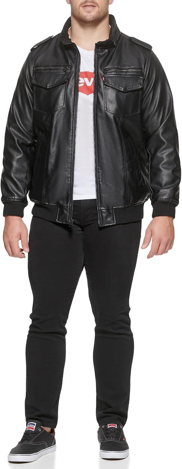 imageLevis Mens Vintage Deer Faux Leather Aviator Bomber Standard and Big amp TallBlackSherpa Lined