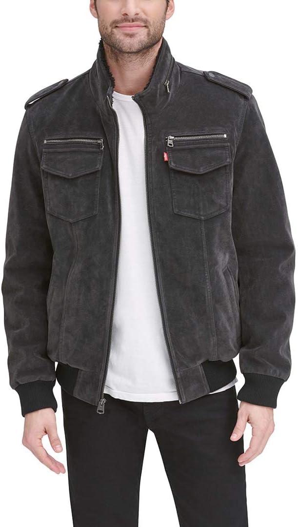imageLevis Mens Vintage Deer Faux Leather Aviator Bomber Standard and Big amp TallCharcoal