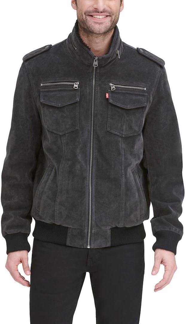 imageLevis Mens Vintage Deer Faux Leather Aviator Bomber Standard and Big amp TallCharcoal
