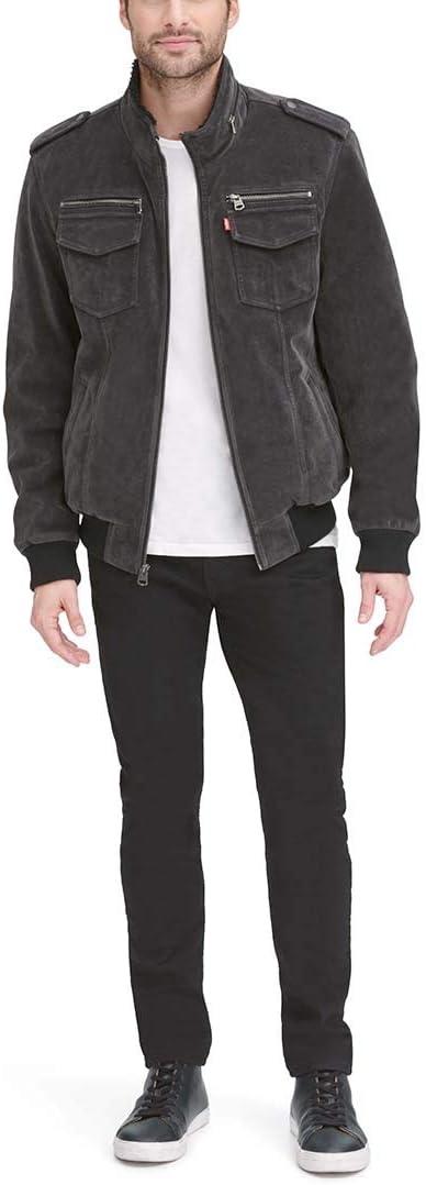 imageLevis Mens Vintage Deer Faux Leather Aviator Bomber Standard and Big amp TallCharcoal