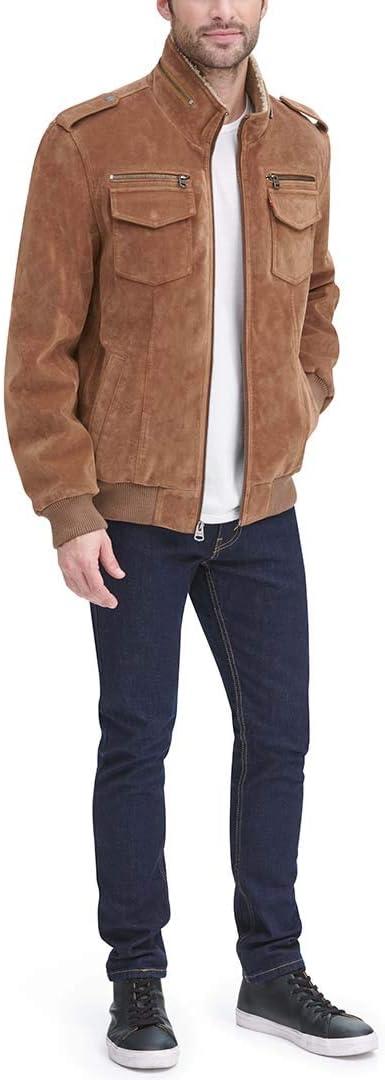 imageLevis Mens Vintage Deer Faux Leather Aviator Bomber Standard and Big amp TallCognac