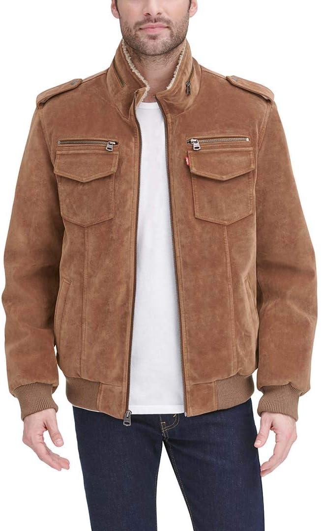 imageLevis Mens Vintage Deer Faux Leather Aviator Bomber Standard and Big amp TallCognac