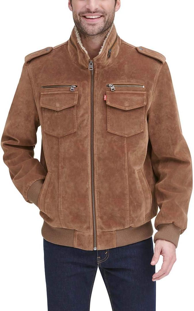 imageLevis Mens Vintage Deer Faux Leather Aviator Bomber Standard and Big amp TallCognac