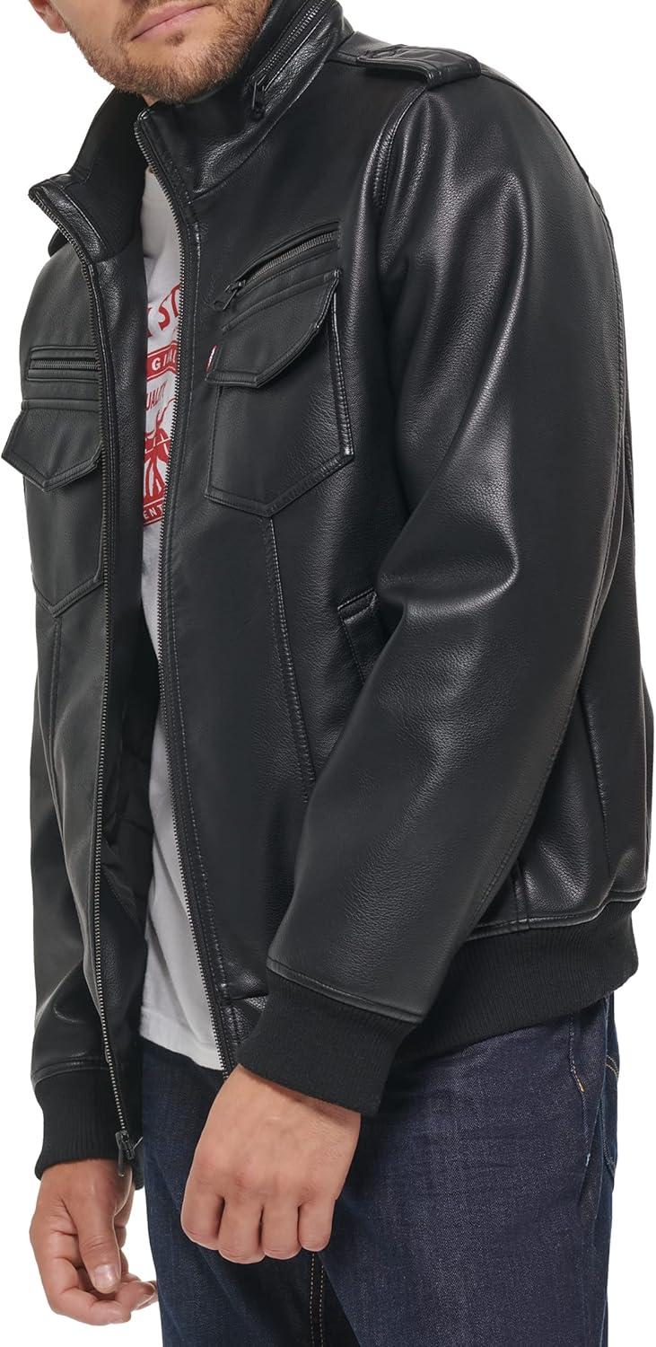 imageLevis Mens Vintage Deer Faux Leather Aviator Bomber Standard and Big amp TallDark Black