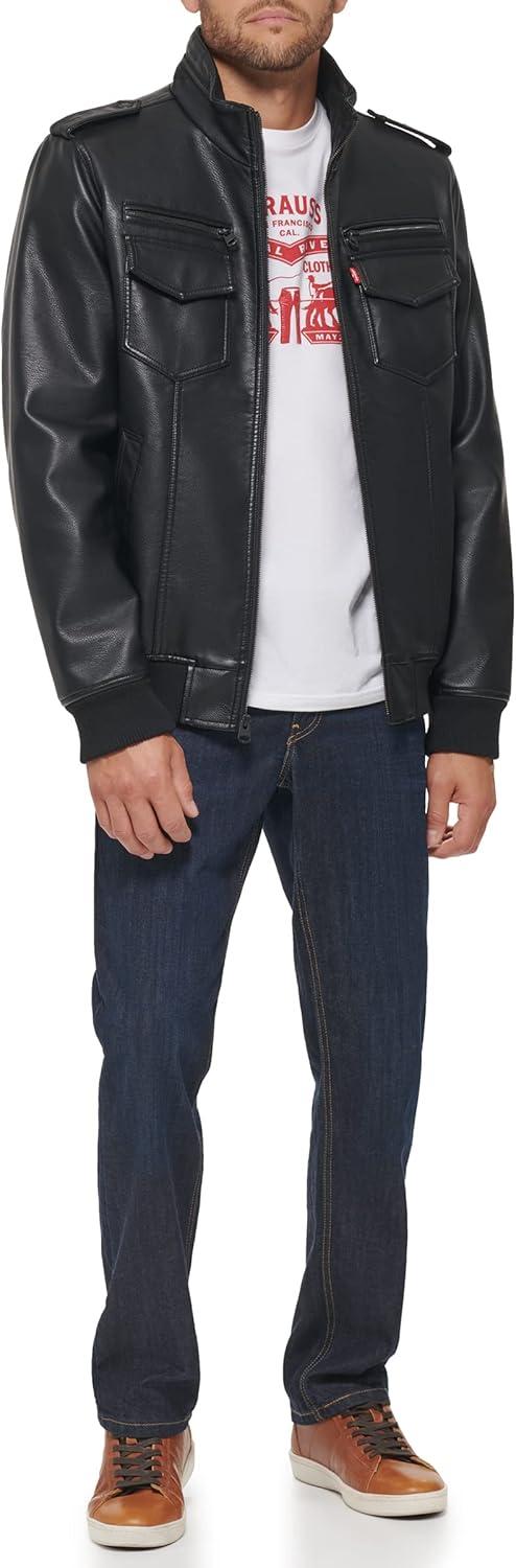 imageLevis Mens Vintage Deer Faux Leather Aviator Bomber Standard and Big amp TallDark Black