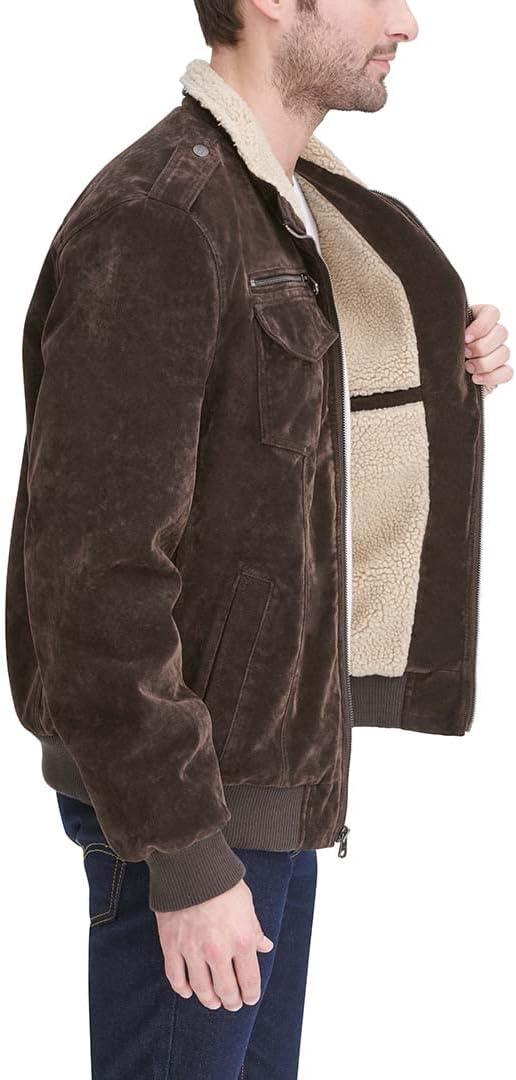 imageLevis Mens Vintage Deer Faux Leather Aviator Bomber Standard and Big amp TallDark Brown Faux Suede
