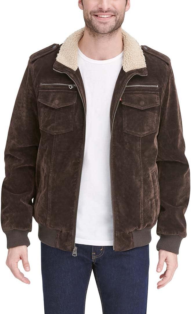 imageLevis Mens Vintage Deer Faux Leather Aviator Bomber Standard and Big amp TallDark Brown Faux Suede