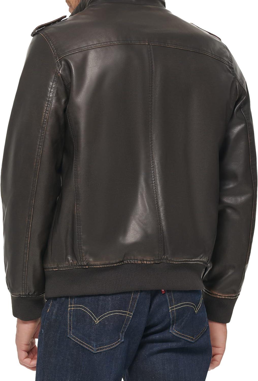 imageLevis Mens Vintage Deer Faux Leather Aviator Bomber Standard and Big amp TallDark Brown Quilted