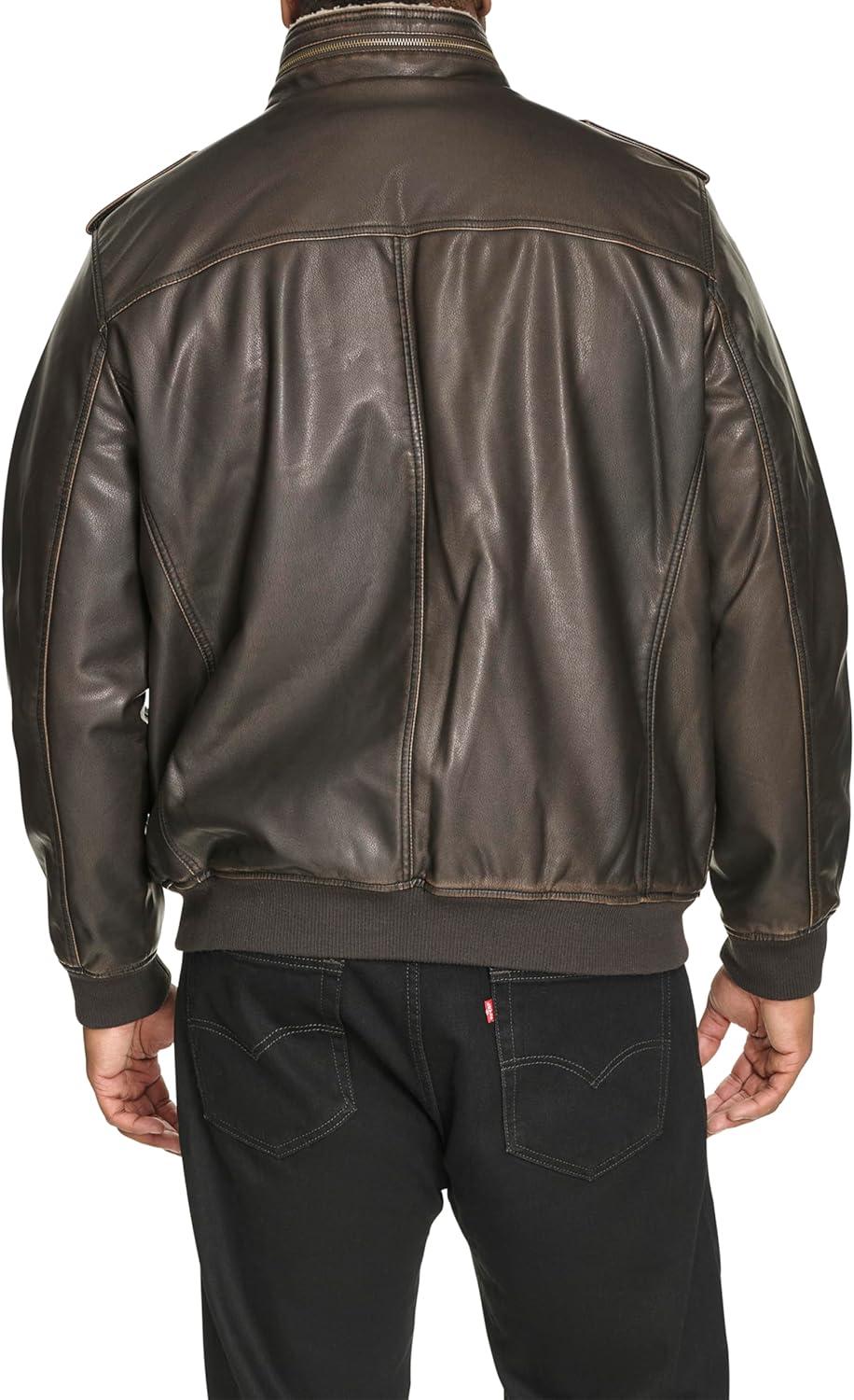 imageLevis Mens Vintage Deer Faux Leather Aviator Bomber Standard and Big amp TallDark BrownSherpa Lined