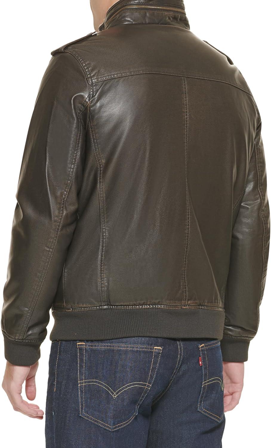 imageLevis Mens Vintage Deer Faux Leather Aviator Bomber Standard and Big amp TallDark BrownSherpa Lined