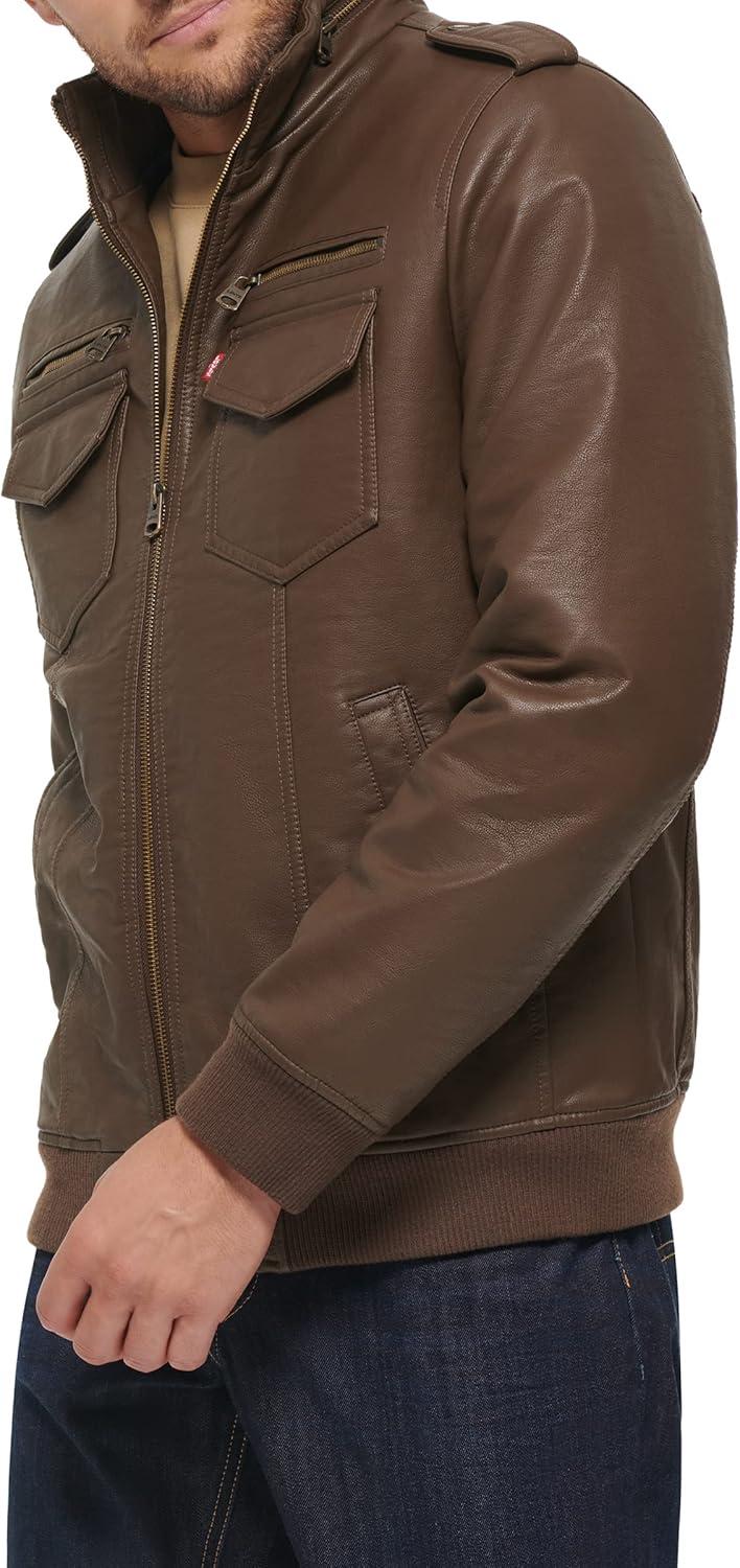 imageLevis Mens Vintage Deer Faux Leather Aviator Bomber Standard and Big amp TallDark Earth