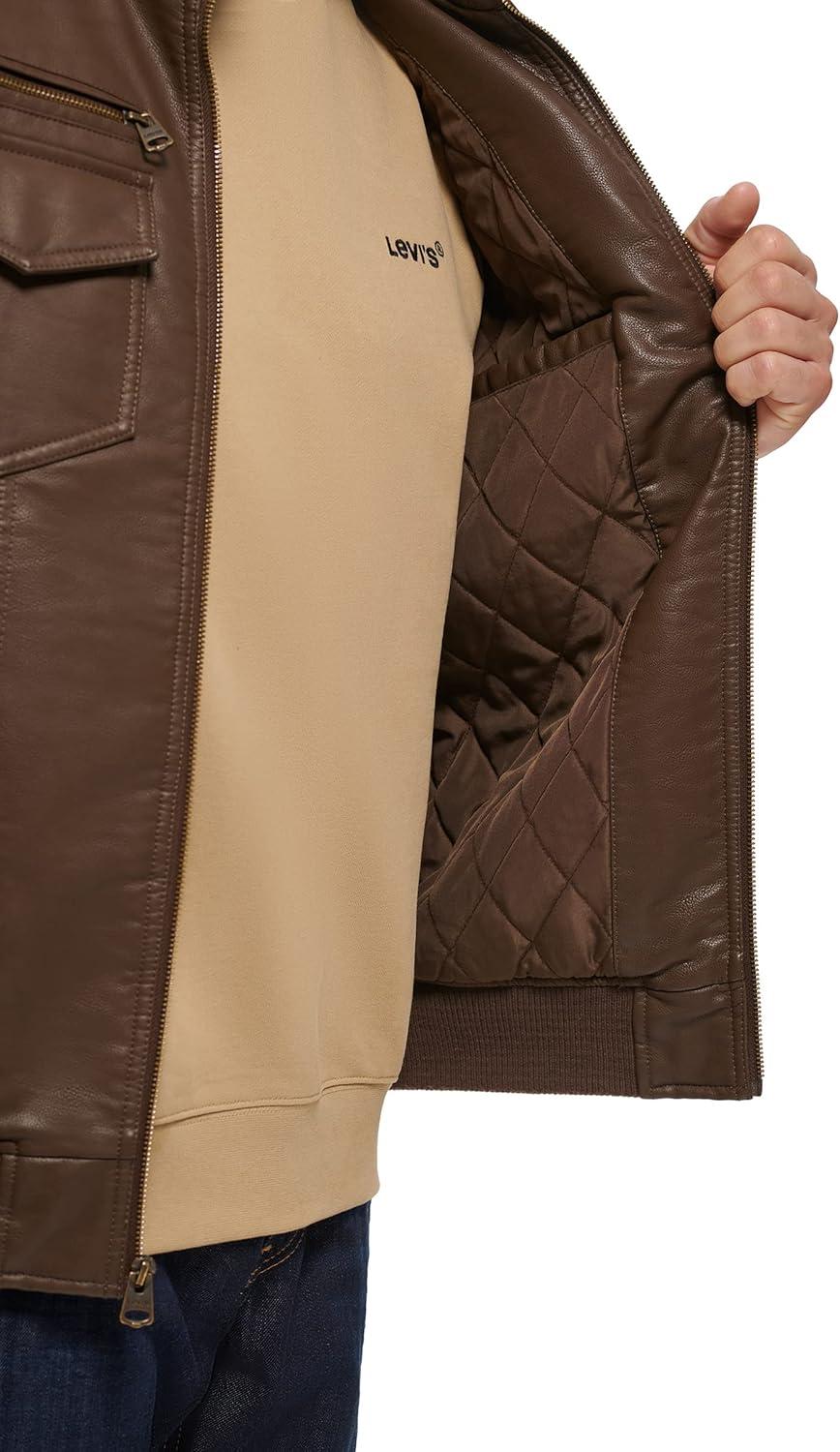 imageLevis Mens Vintage Deer Faux Leather Aviator Bomber Standard and Big amp TallDark Earth