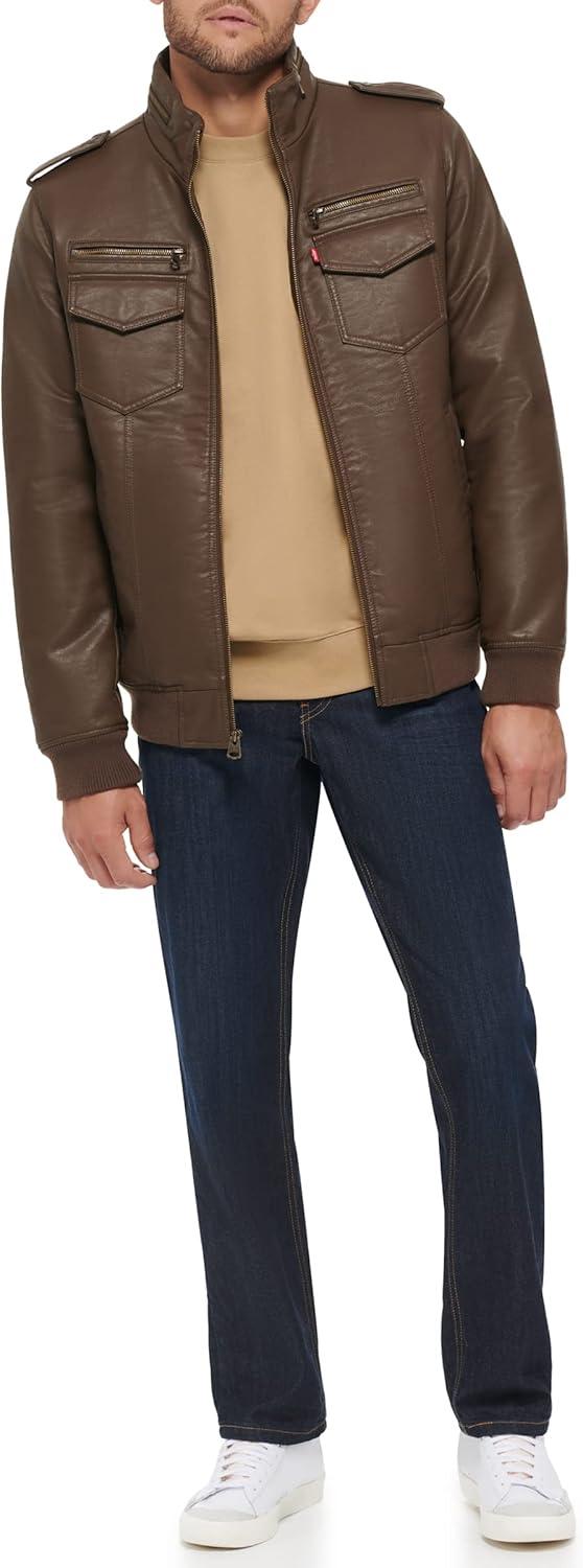 imageLevis Mens Vintage Deer Faux Leather Aviator Bomber Standard and Big amp TallDark Earth