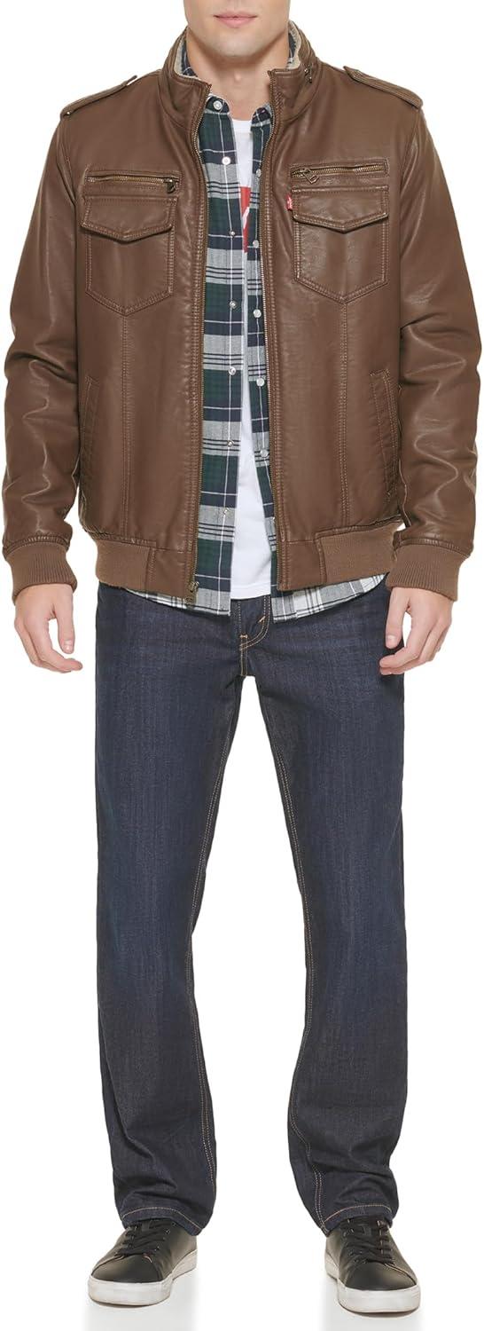 imageLevis Mens Vintage Deer Faux Leather Aviator Bomber Standard and Big amp TallEarthSherpa Lined