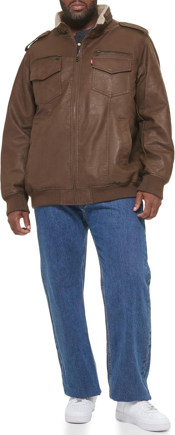 imageLevis Mens Vintage Deer Faux Leather Aviator Bomber Standard and Big amp TallEarthSherpa Lined