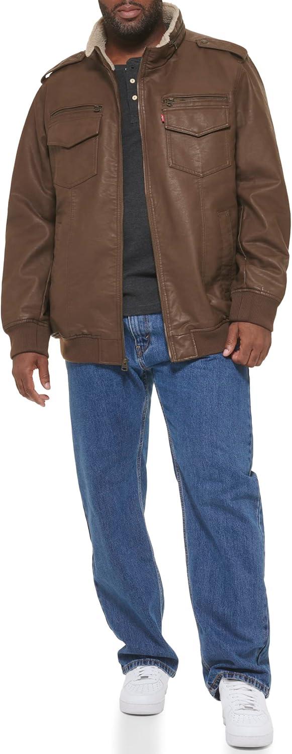 imageLevis Mens Vintage Deer Faux Leather Aviator Bomber Standard and Big amp TallEarthSherpa Lined