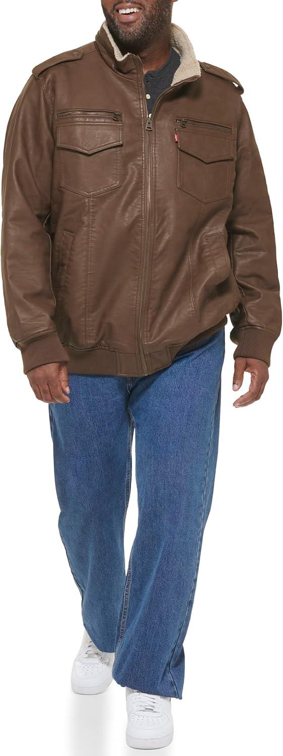 imageLevis Mens Vintage Deer Faux Leather Aviator Bomber Standard and Big amp TallEarthSherpa Lined