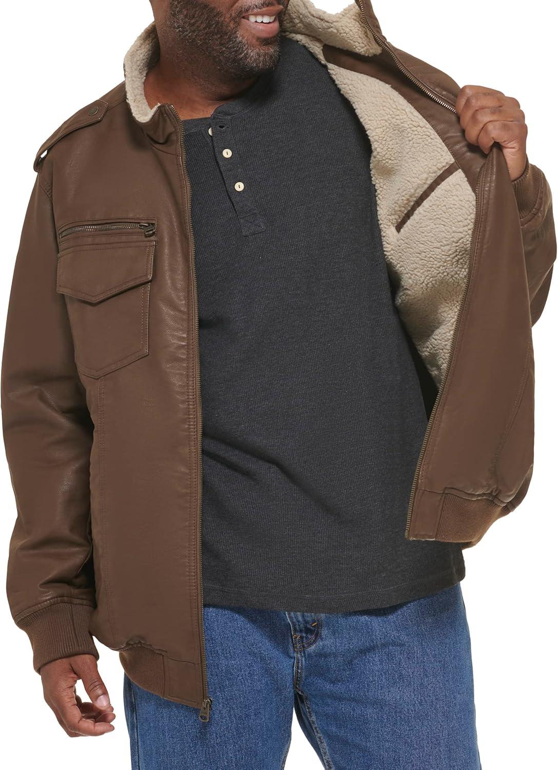imageLevis Mens Vintage Deer Faux Leather Aviator Bomber Standard and Big amp TallEarthSherpa Lined