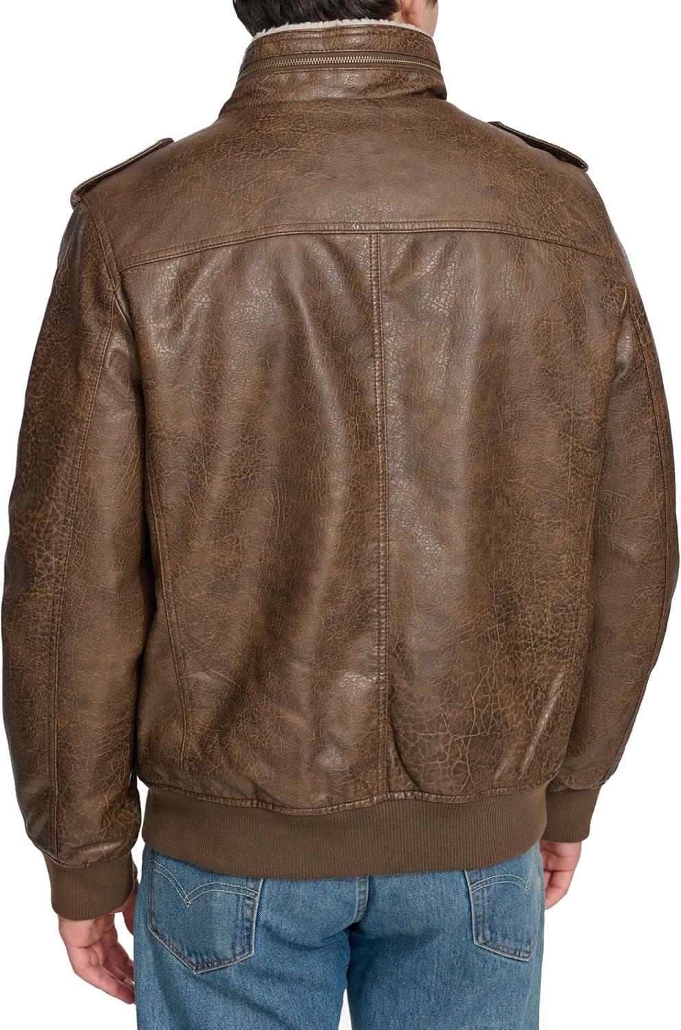 imageLevis Mens Vintage Deer Faux Leather Aviator Bomber Standard and Big amp TallLight Brown BisonSherpa Lined